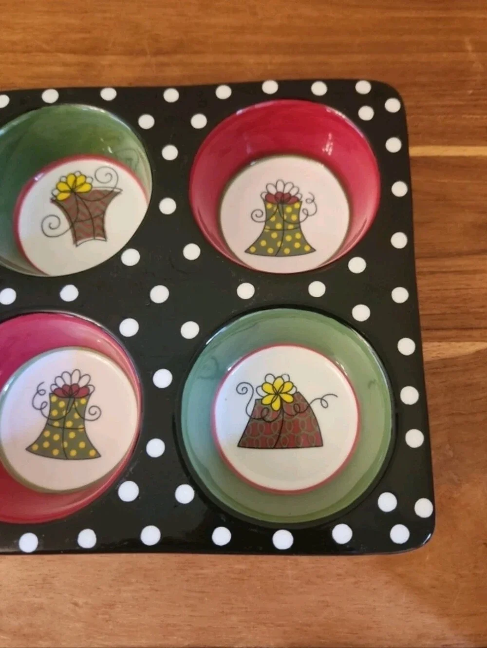 Pier 1 Imports 6 Muffin Pan Tray Christmas Presents Hand Painted Ovenware
